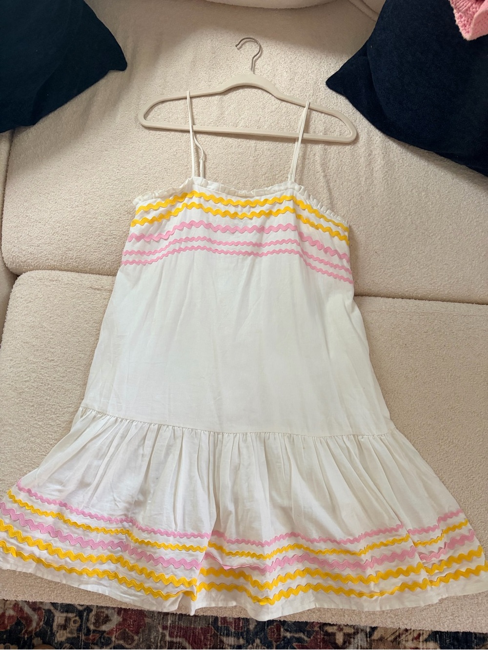 Lisa Marie Fernandez White Sundress with Pink & Yellow Rickrack Trim
